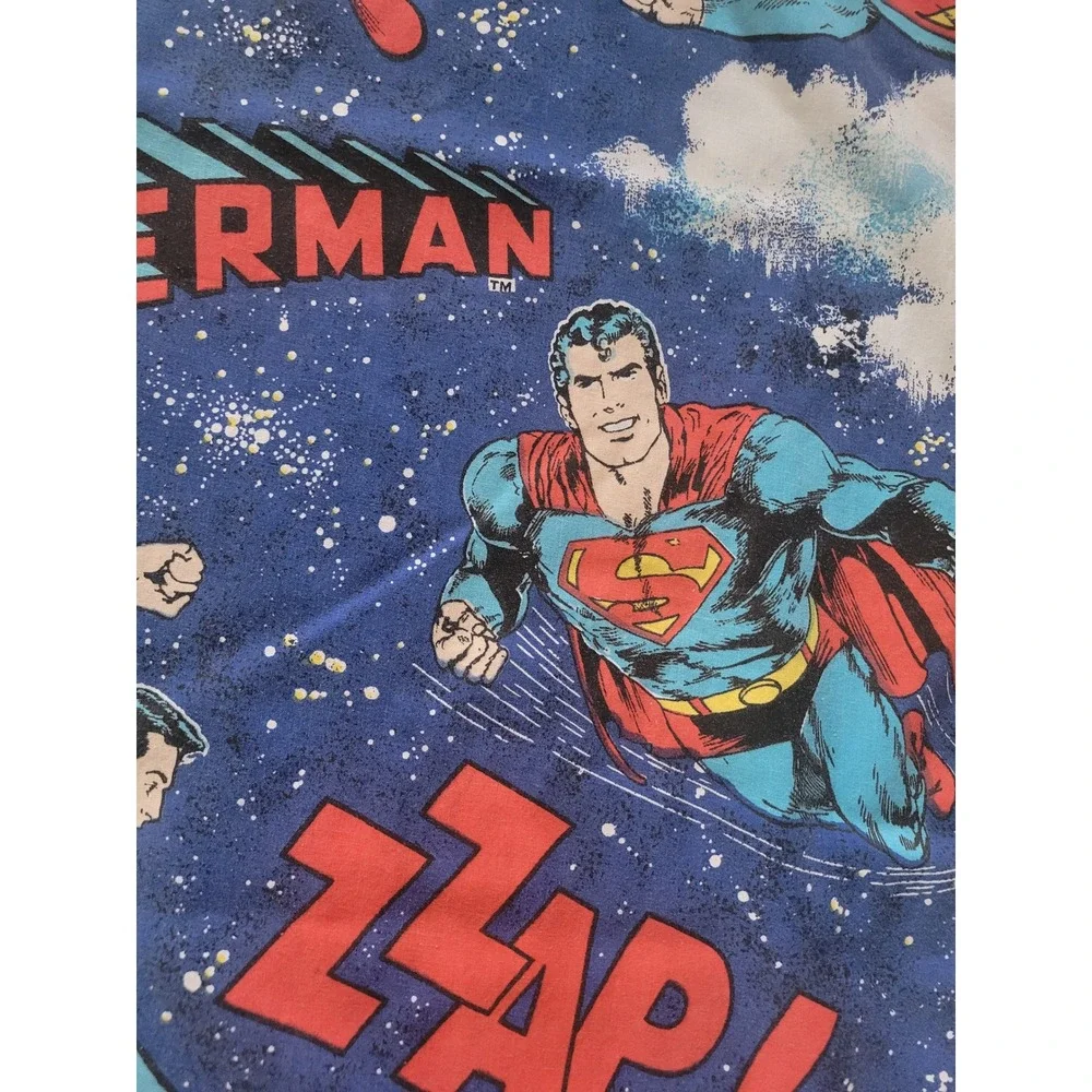Vintage 1978 Superman Twin Flat Sheet DC Comics Fabric Blue Zzap  Bedding Retro